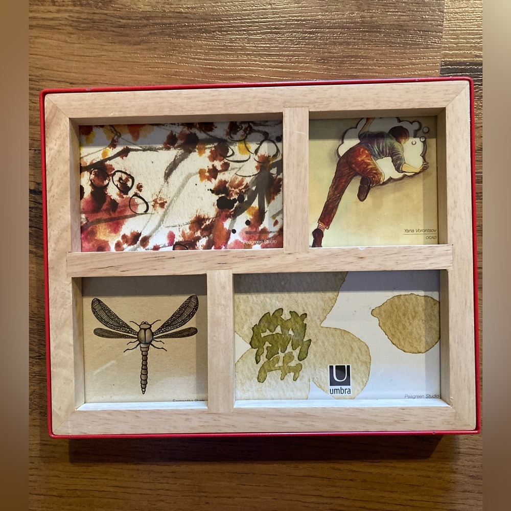 Umbra Multi-Photo Frame in Natural Wood and Red